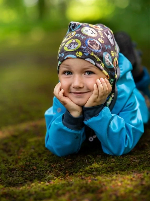 Unuo Fleecová čepice kočka a pes kluk