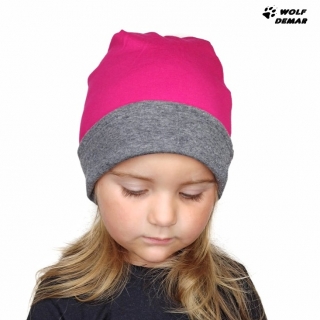 Dětská oboustranná čepice JOŽÁNEK, tmavě šedý melír + sytě růžová
