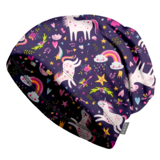 UNUO Dětská fleecová čepice Homeless, jednorožci