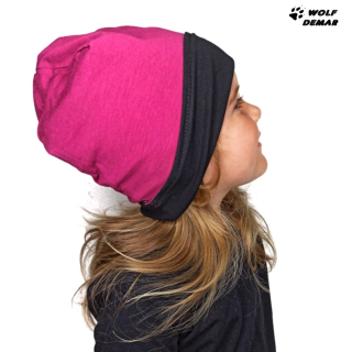 Dětská oboustranná čepice JOŽÁNEK, černá + sytě růžová