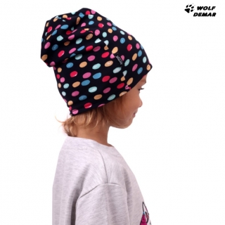 Dětská oboustranná čepice JOŽÁNEK, černá + lentilky na modré