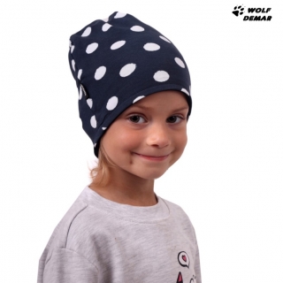 Dětská oboustranná čepice JOŽÁNEK, černá + modrá s puntíky