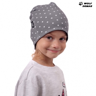 Dětská oboustranná čepice JOŽÁNEK, černá + šedá s puntíky