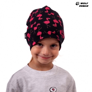 Dětská oboustranná čepice JOŽÁNEK, černá + plameňáci