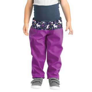 UNUO Batolecí softshellové kalhoty s fleecem Basic, ostružinová jednorožci