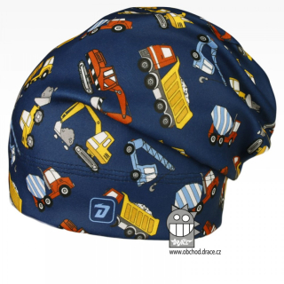 Chlapecká flísová čepice Dráče Yetti - vzor 01, modrá stavební stroje