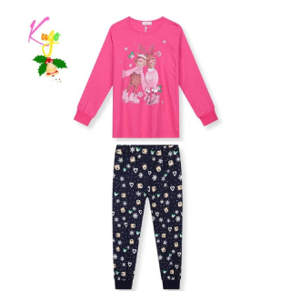 Dívčí vánoční pyžamo Kugo MP3828, růžová / tm. modrá