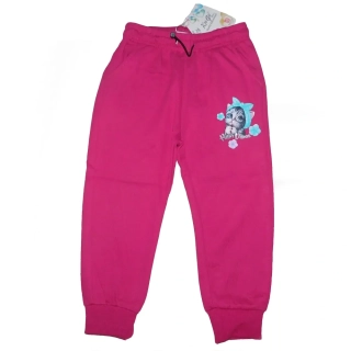 Dívčí tepláky Kugo LT1509 růžové - kočka s tyrkysovou mašlí