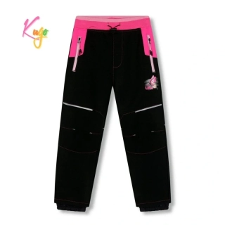 Dívčí softshellové kalhoty zateplené Kugo HK5612, černé / růžový pas