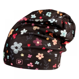 Flísová čepice Dráče Yetti - vzor 32 - tmavě šedá - kytičky