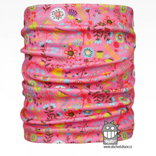 Flísový nákrčník Dráče Yetti - vzor 12 - růžová - kytičky
