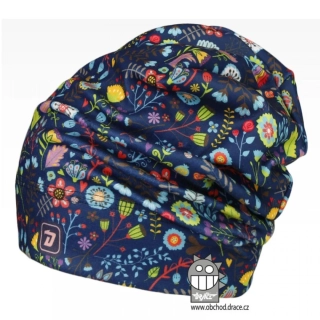 Flísová čepice Dráče Yetti - vzor 06 - modrá - kytičky