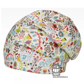 Flísová čepice Dráče Yetti - vzor 15 - bílá - kytičky