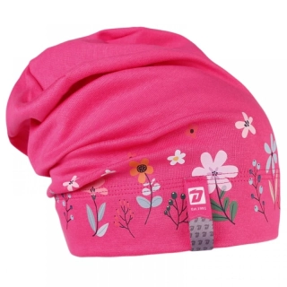 Spadlá bavlněná čepice Dráče Pepe - vzor 18 - louka - růžová neon