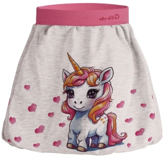 Dívčí bavlněná sukně Dráče Ola - vzor 22 - světle šedá - jednorožec