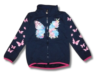 Dívčí mikina na zip s motýlem Kugo SM3595 tmavě modrá
