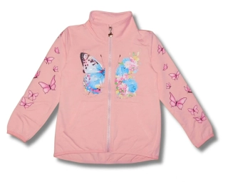 Dívčí mikina na zip s motýlem Kugo SM3595 meruňková