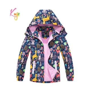 Dívčí podzimní bunda zateplená KUGO B2991 tmavě modrá / lesní zvířátka