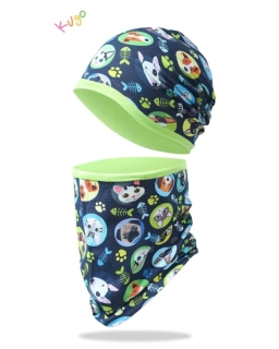 Chlapecká čepice s nákrčníkem Kugo CF5621 - kočka a pes