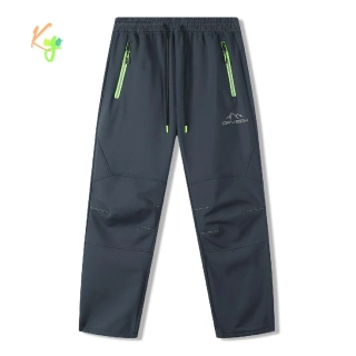 Dětské sofshellové kalhoty zateplené Kugo HK9787 šedá / zelený zip