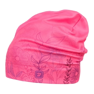 Flísová čepice Dráče Yetti - vzor 52 - růžová neon - květiny
