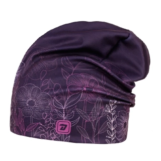 Flísová čepice Dráče Yetti - vzor 49 - tmavě fialová - květiny