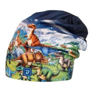 Flísová čepice Dráče Yetti - vzor 47 - modrá - dinosauři