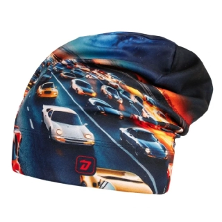 Flísová čepice Dráče Yetti - vzor 46 - modrá - auta na dálnici