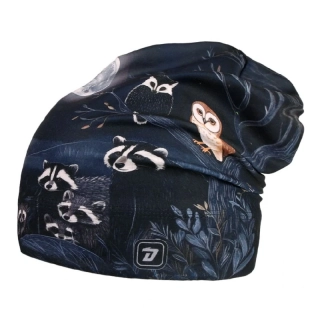 Flísová čepice Dráče Yetti - vzor 44 - černá - zvířátka v lese