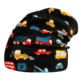 Flísová čepice Dráče Yetti - vzor 38 - černá - auta