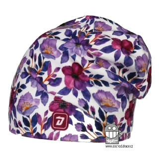 Flísová čepice Dráče Yetti - vzor 20 - fialová - květy