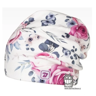 Flísová čepice Dráče Yetti - vzor 19 - bílá - růže