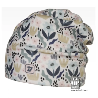 Flísová čepice Dráče Yetti - vzor 18 - bílá - květy