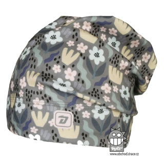 Flísová čepice Dráče Yetti - vzor 17 - šedá - květy