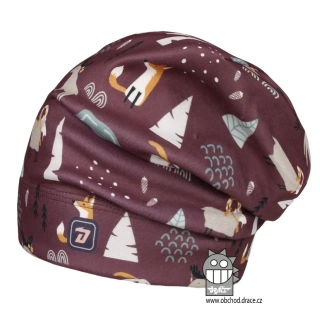 Flísová čepice Dráče Yetti - vzor 10 - vínová - lesní zvířátka