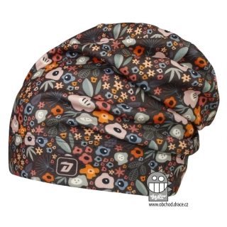 Flísová čepice Dráče Yetti - vzor 08 - šedo-hnědá - kytičky