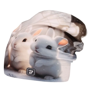 Flísová čepice Dráče Yetti - vzor 64 - bílá - králíčci