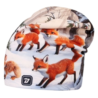 Flísová čepice Dráče Yetti - vzor 65 - béžová - zvířátka v lese