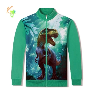 Teplá chlapecká mikina Kugo PT2510 s dinosaurem zelená