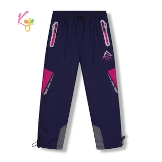 Dívčí šusťákové kalhoty zateplené Kugo DK8235 tmavě modrá / růžový zip