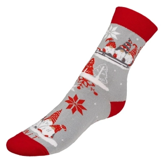 Vánoční ponožky Bellatex Trpaslíci šedo-červené