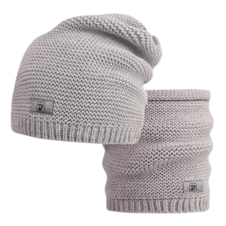 Pletený set čepice a nákrčník Dráče Colors - vzor 036 - šedá