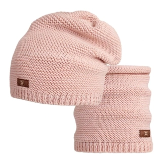 Pletený set čepice a nákrčník Dráče Colors - vzor 037 - pudrová