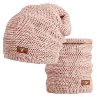 Pletený set čepice a nákrčník Dráče Colors - vzor 038 - starorůžová