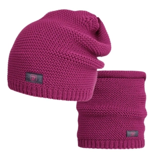 Pletený set čepice a nákrčník Dráče Colors - vzor 040 - fuchsiová