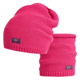 Pletený set čepice a nákrčník Dráče Colors - vzor 041 - růžová tmavá