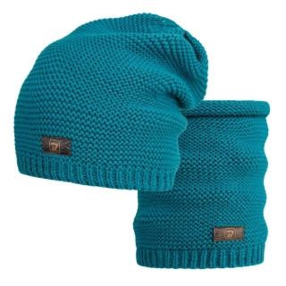 Pletený set čepice a nákrčník Dráče Colors - vzor 047 - petrolejová