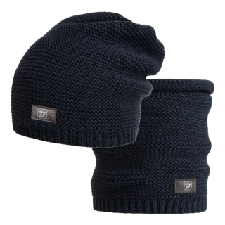 Pletený set čepice a nákrčník Dráče Colors - vzor 052 - tmavě modrá