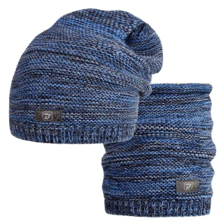 Pletený set čepice a nákrčník Dráče Colors - vzor 055 - modrá melír