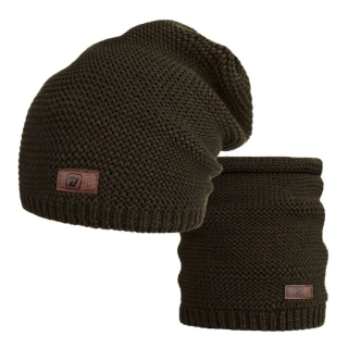 Pletený set čepice a nákrčník Dráče Colors - vzor 059 - tmavě zelená khaki
